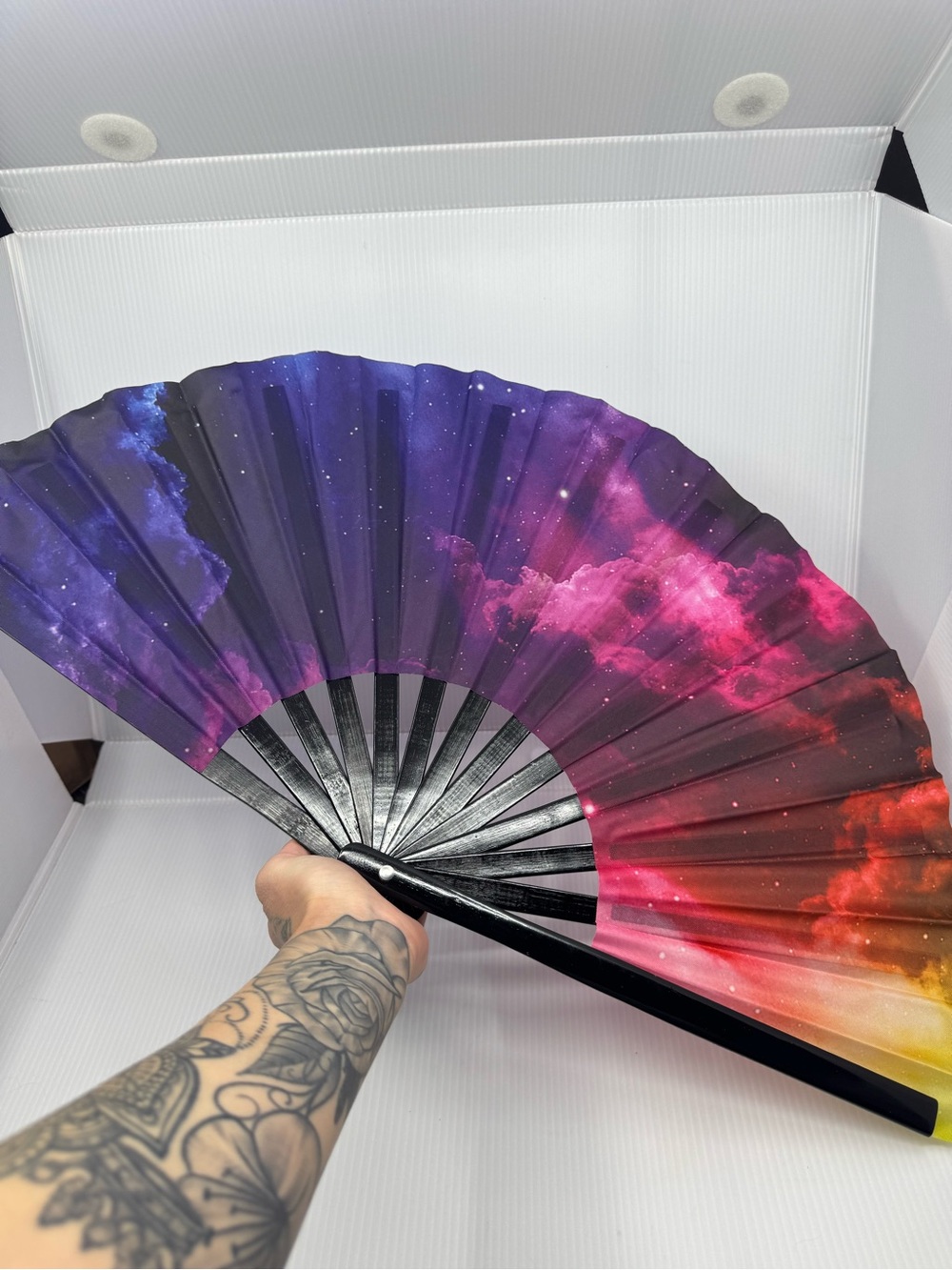 Galaxy Gradient Folding Hand Fan - Purple Pink Orange